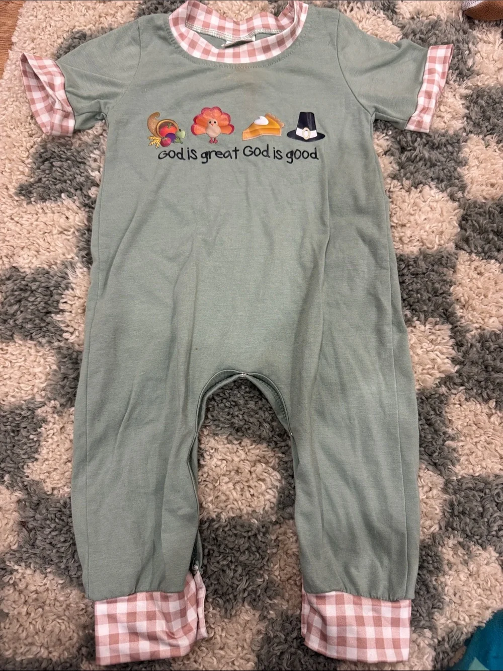 God Is Good Sage Green Baby One-Piece Romper